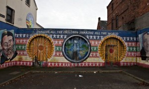 The peace wall that runs through the New Lodge area of north Belfast.